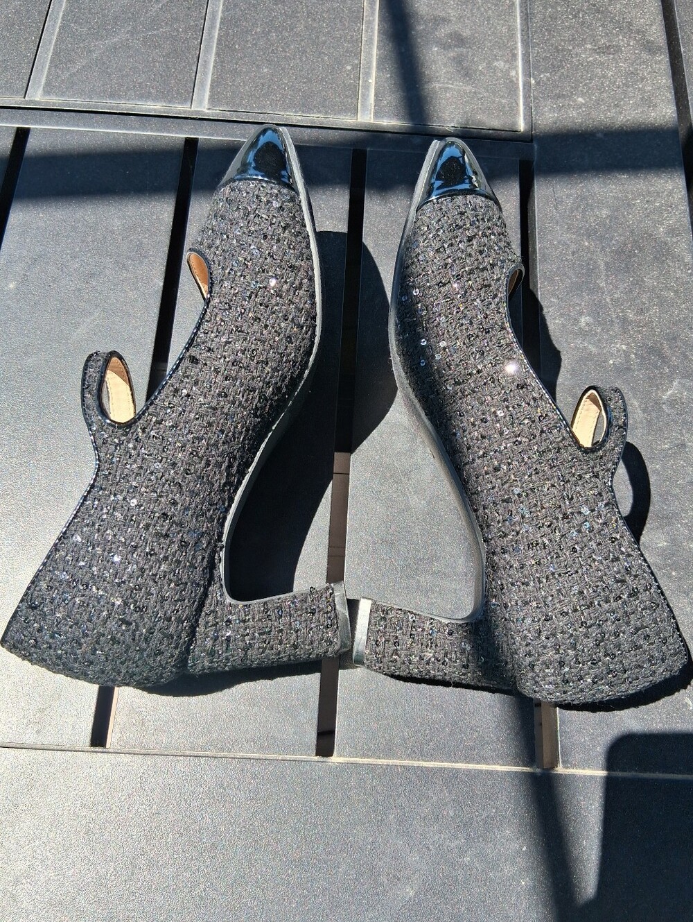 Black Mary Jane Heels with Patent Cap Toe - Picture 5 of 10